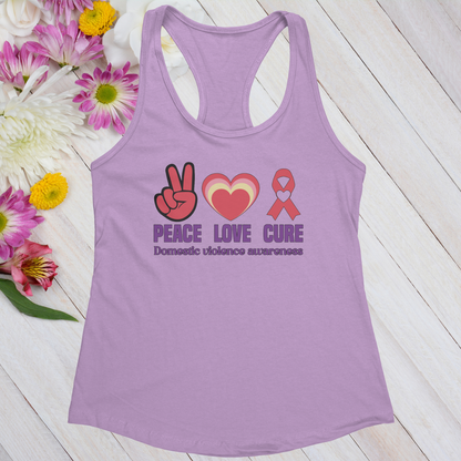 Peace Love Cure Domestic Violence Awareness Women's Ideal Racerback Tank