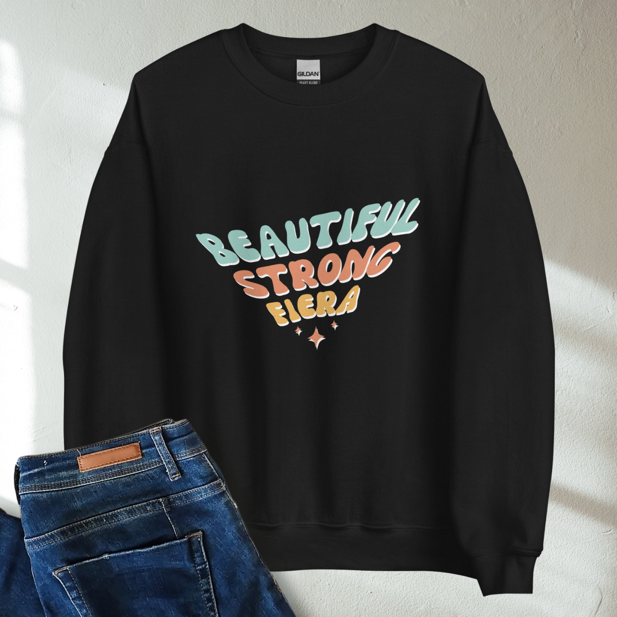 Beautiful Strong Fiera Retro Mental Health Awareness Crew Neck Sweatshirt - Cozy & Inspirational