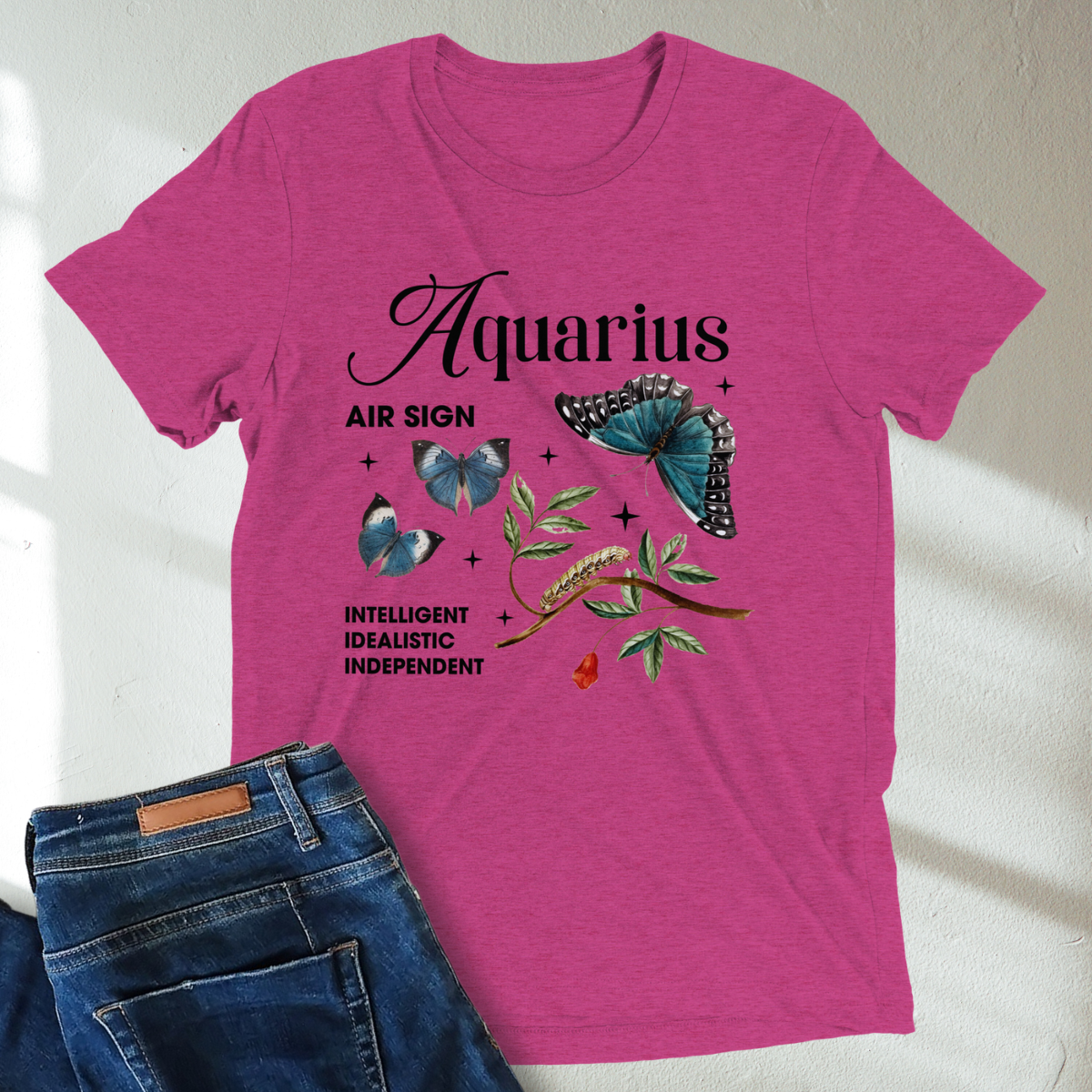 Aquarius Butterfly Zodiac Unisex Tri-Blend Short Sleeve T-Shirt