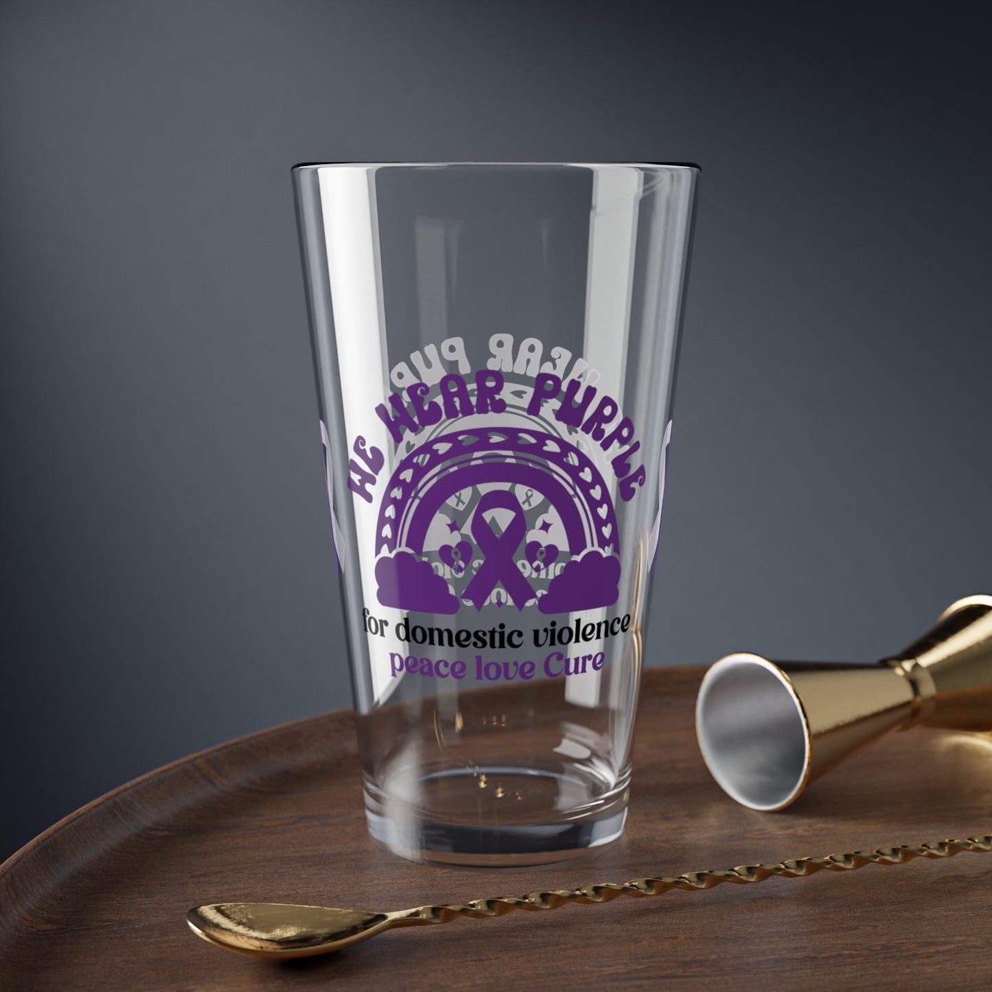 We Wear Purple for Domestic Violence 16oz Pint Glass - Stop Abuse, Support Survivors, Break the Silence