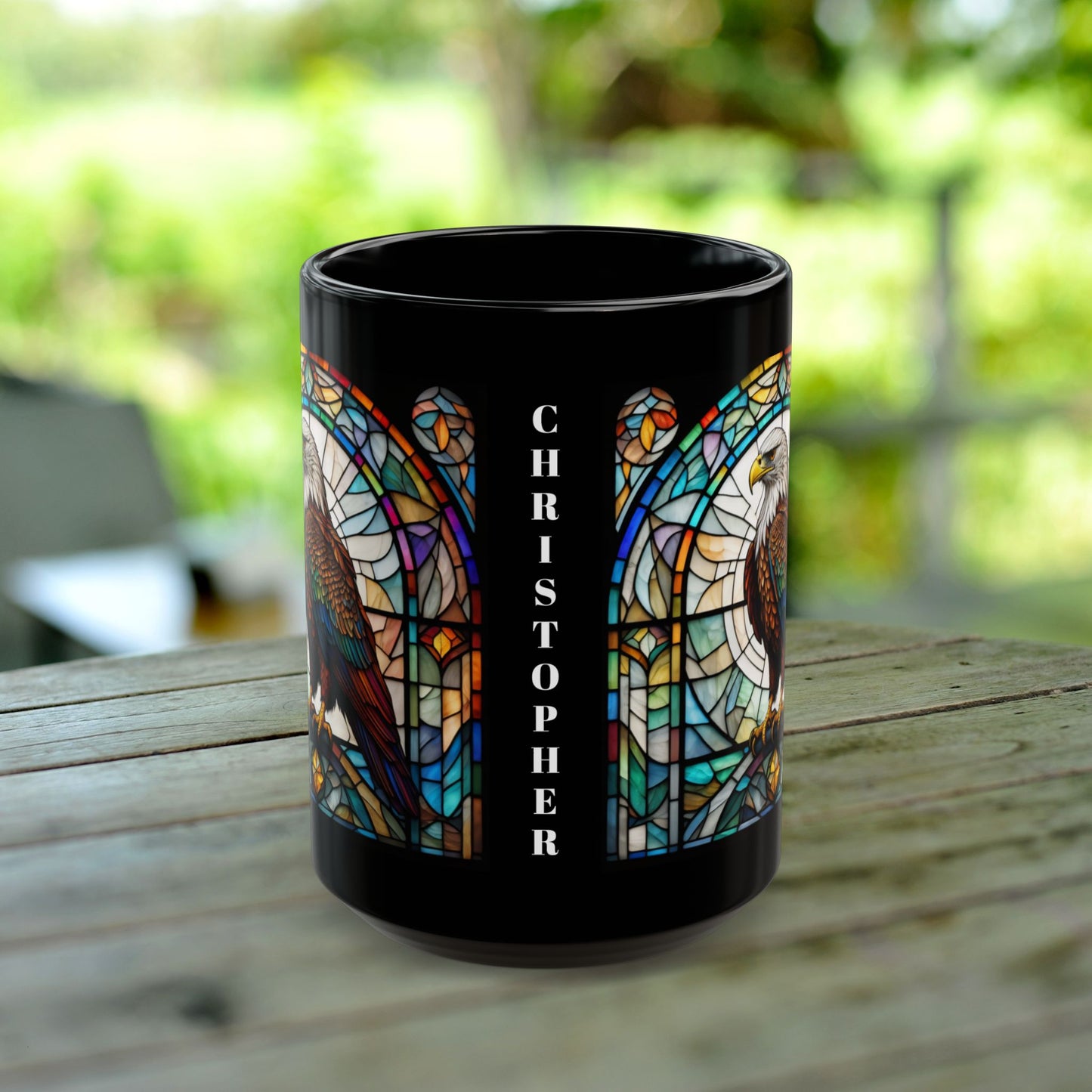 Eagle Personalized Mug, Stained Glass Zoo Animal Design, Unique Ceramic Gift for Wildlife Lovers, Coffee, Tea, & Hot Chocolate Cup