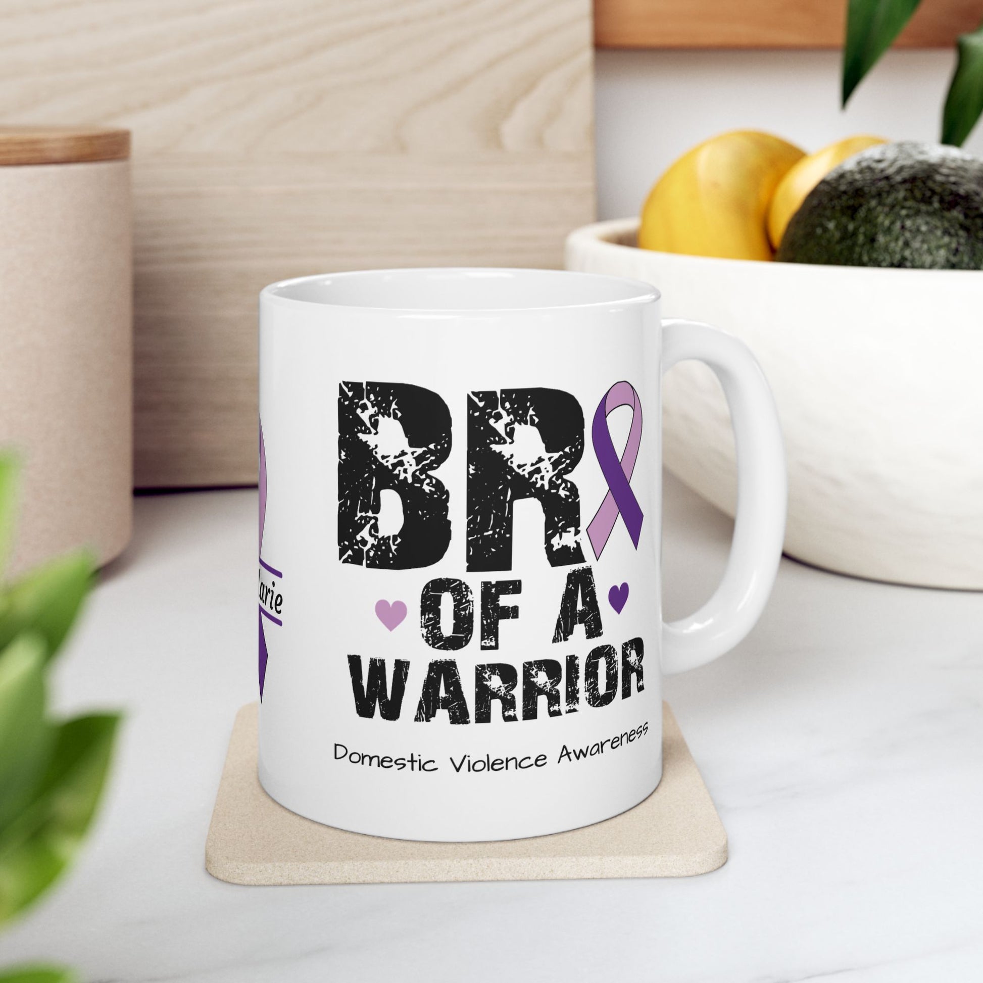 Bro of a Warrior - Personalized Domestic Violence Awareness Gift, Empowerment and Resilience Ceramic Mug, Support for Survivors