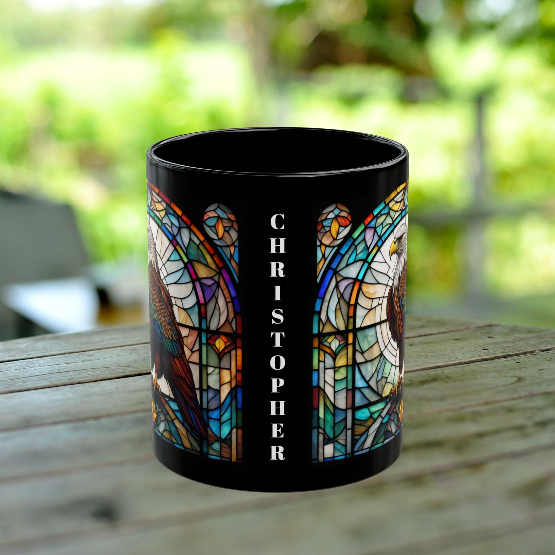 Eagle Personalized Mug, Stained Glass Zoo Animal Design, Unique Ceramic Gift for Wildlife Lovers, Coffee, Tea, & Hot Chocolate Cup