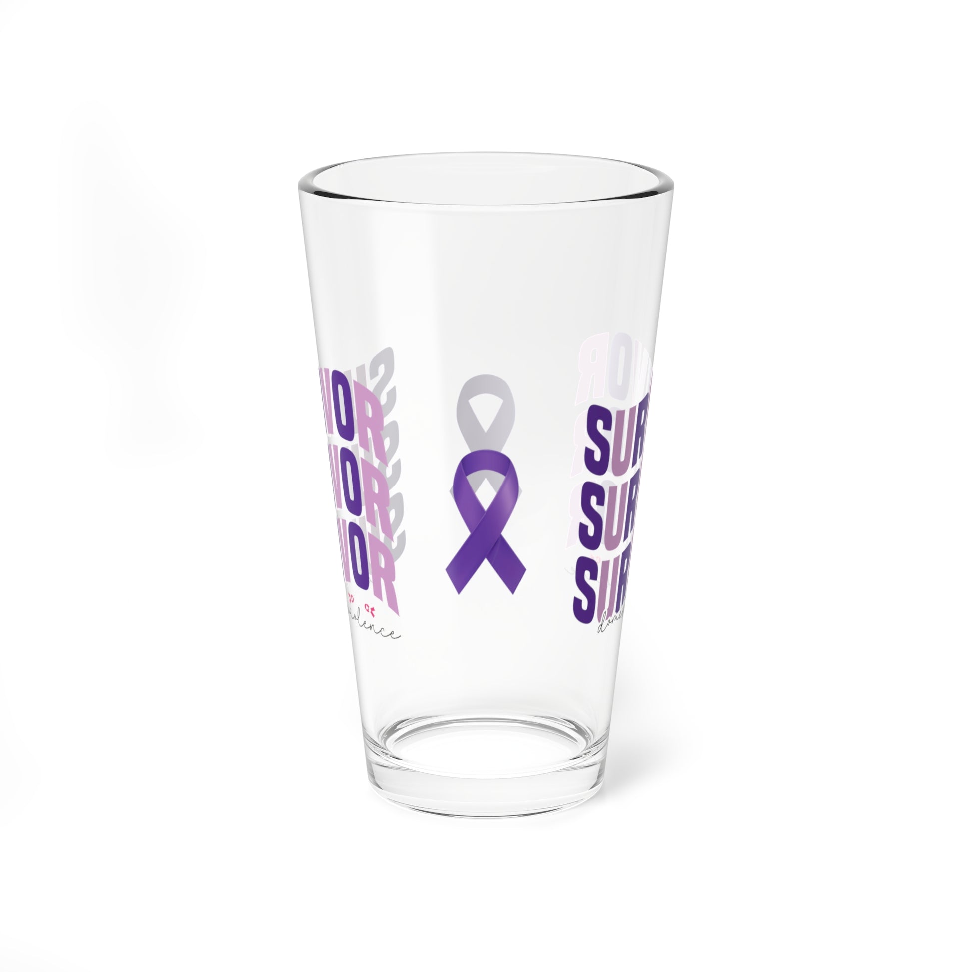 Survivor Survivor Survivor Domestic Violence 16oz Pint Glass - Stop Abuse, Support Survivors, Break the Silence