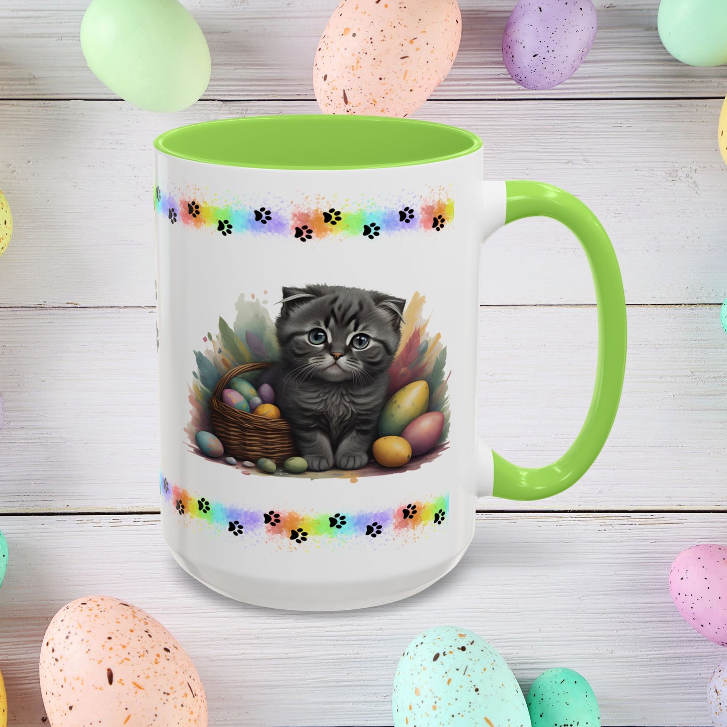 Scottish Fold: Easter Kitten Coffee Mug - Cute Cat Design, Mental Health Gift, 11oz & 15oz, 12 Color Options, Easter Décor & Gifts