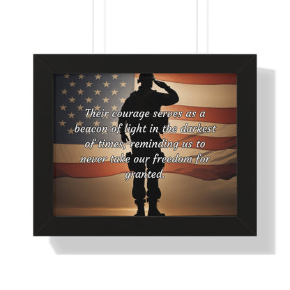 Their courage serves as a beacon of light in the darkest of times, reminding us to never take our freedom for granted - Memorial Day Framed Horizontal Poster