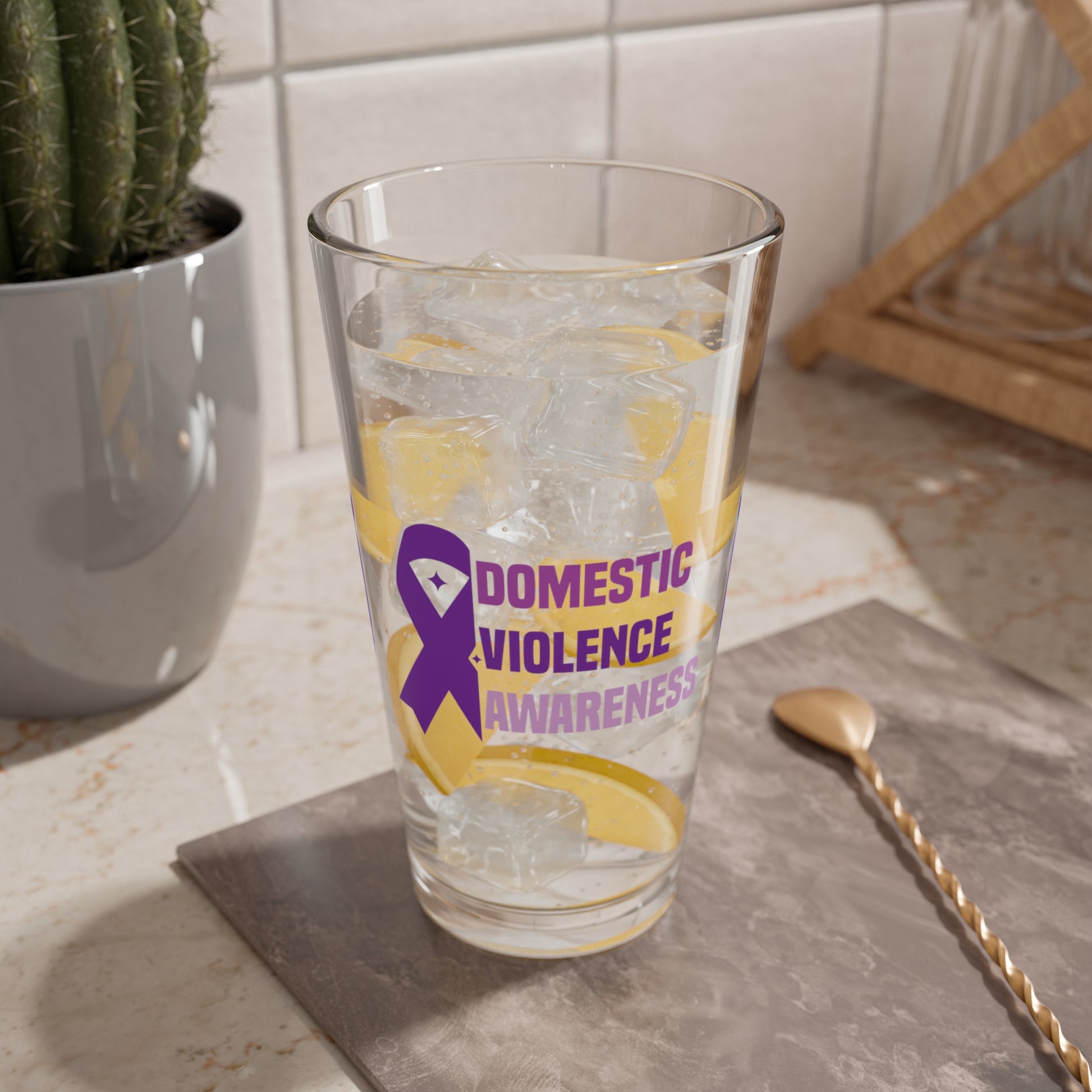 Domestic Violence Awareness 16oz Pint Glass - Stop Abuse, Support Survivors, Break the Silence