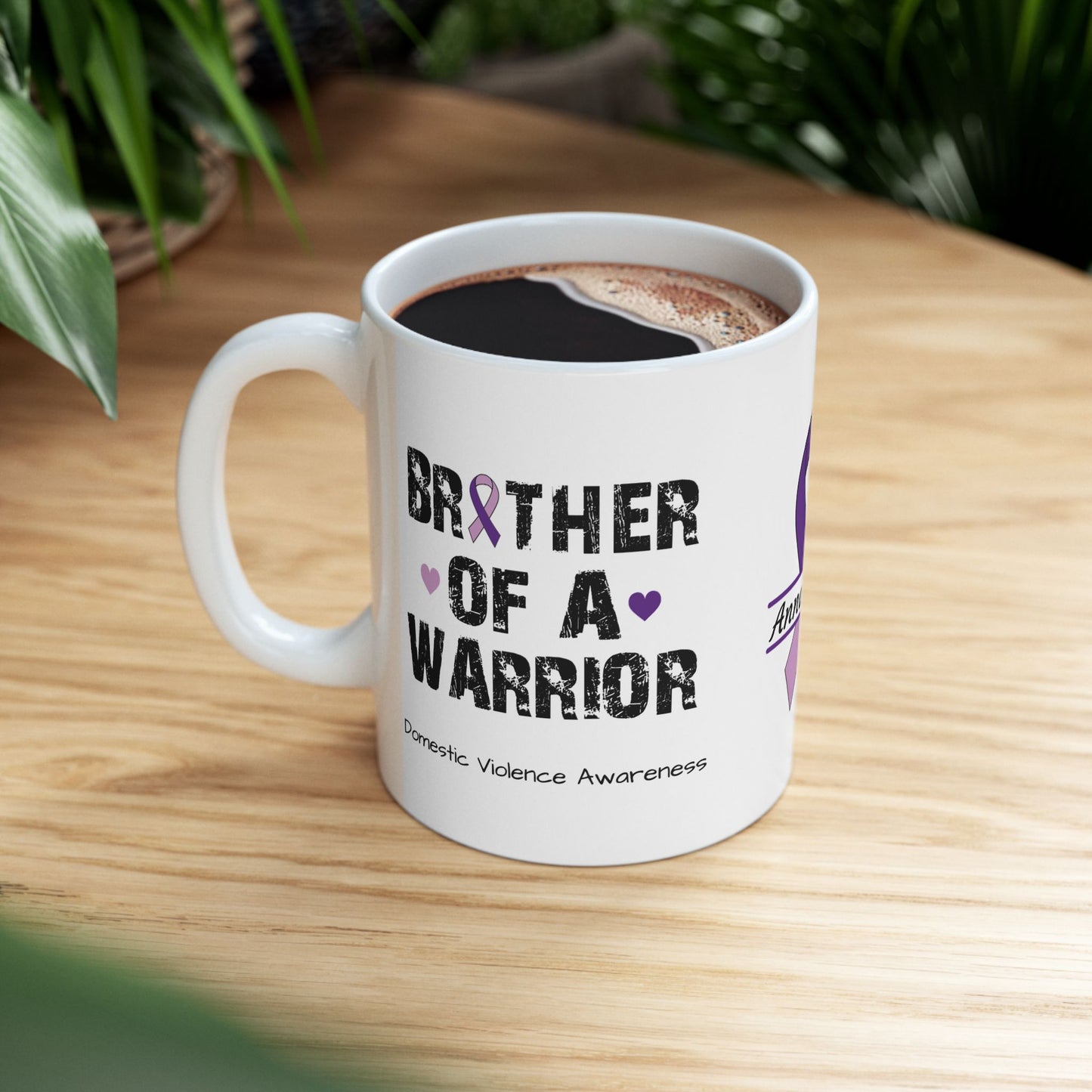 Brother of a Warrior - Personalized Domestic Violence Awareness Gift, Empowerment and Resilience Ceramic Mug, Support for Survivors