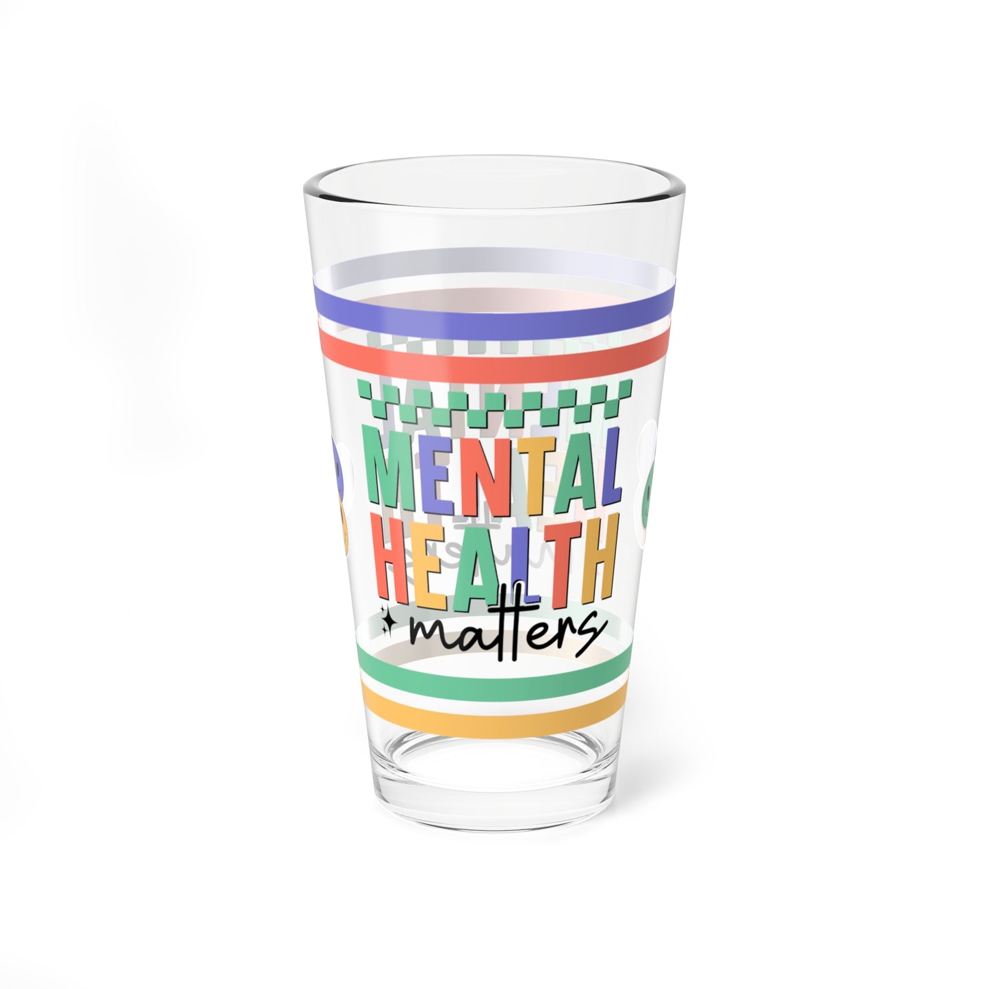 Mental Health Matters Retro Pint Glass - 16oz Mental Health Drinkware, Clear Glass for Beverages