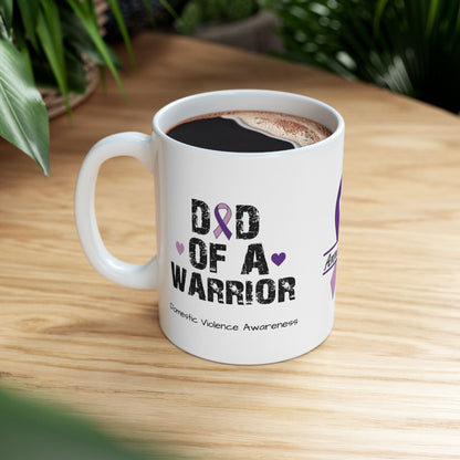 Dad of a Warrior - Personalized Domestic Violence Awareness Gift, Empowerment and Resilience Ceramic Mug, Support for Survivors