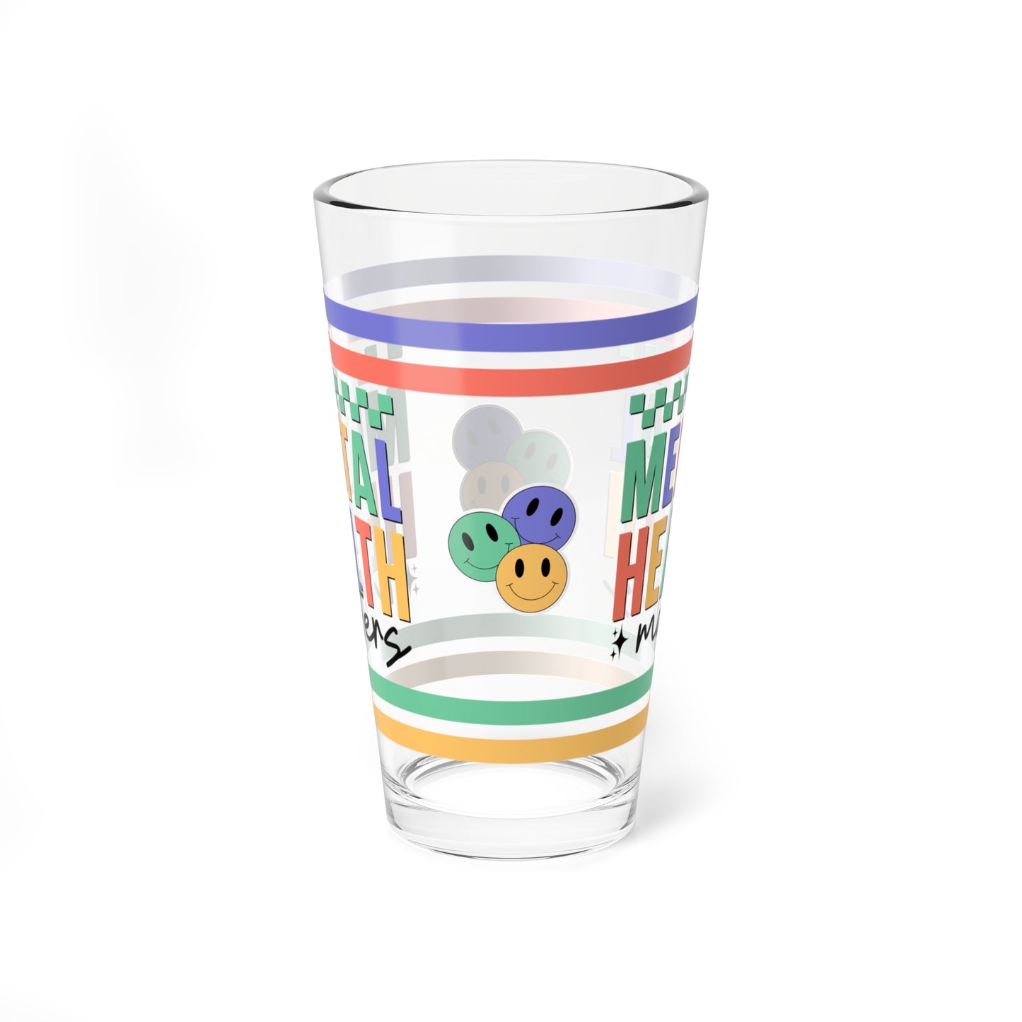 Mental Health Matters Retro Pint Glass - 16oz Mental Health Drinkware, Clear Glass for Beverages