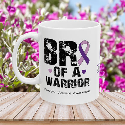 Bro of a Warrior - Personalized Domestic Violence Awareness Gift, Empowerment and Resilience Ceramic Mug, Support for Survivors