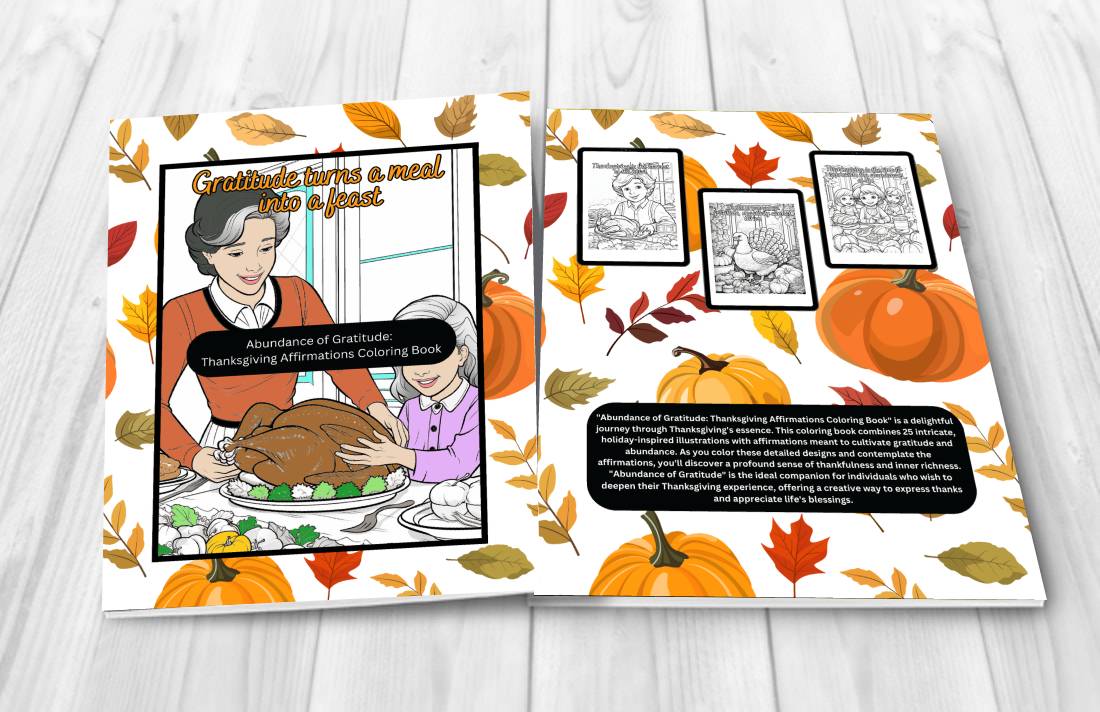 Abundance of Gratitude Thanksgiving Affirmations Coloring Book: Mindfulness, and Relaxation, Fall-Themed Family Activity and Holiday Gift