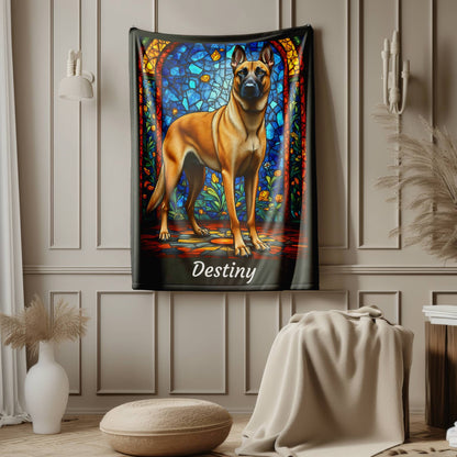 Belgian Malinois (Fawn) Personalized Velveteen Plush Blanket, Pet Lover Gift, Malinois Pet Blanket, Dog Lover Gift