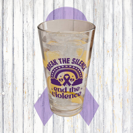 Break The Silence End The Violence 16oz Pint Glass - Stop Abuse, Support Survivors, Break the Silence