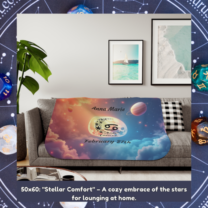 Cancer Sherpa Blanket - Personalized Astrology Throw for Zodiac Lovers, Custom Horoscope Gift, Star Sign Cosmic Blanket, Zodiac Star Throw