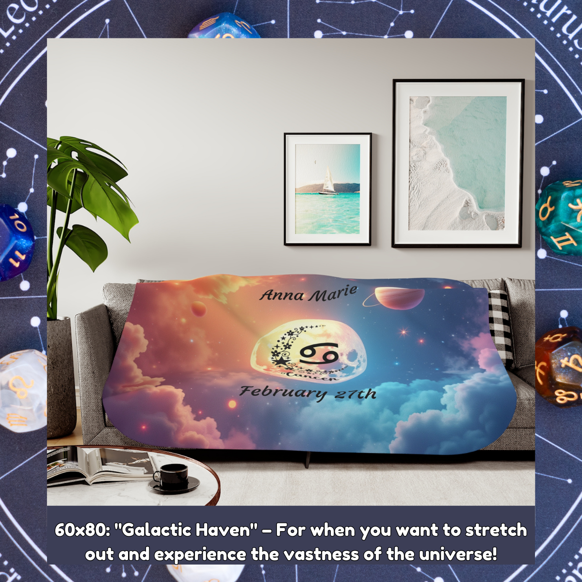 Cancer Sherpa Blanket - Personalized Astrology Throw for Zodiac Lovers, Custom Horoscope Gift, Star Sign Cosmic Blanket, Zodiac Star Throw