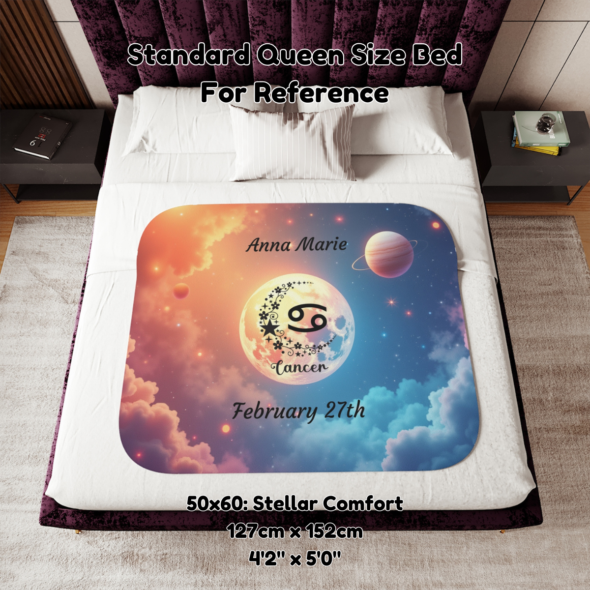 Cancer Sherpa Blanket - Personalized Astrology Throw for Zodiac Lovers, Custom Horoscope Gift, Star Sign Cosmic Blanket, Zodiac Star Throw