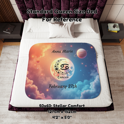 Cancer Sherpa Blanket - Personalized Astrology Throw for Zodiac Lovers, Custom Horoscope Gift, Star Sign Cosmic Blanket, Zodiac Star Throw