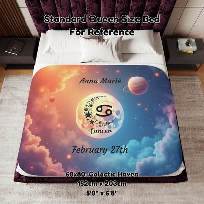 Cancer Sherpa Blanket - Personalized Astrology Throw for Zodiac Lovers, Custom Horoscope Gift, Star Sign Cosmic Blanket, Zodiac Star Throw