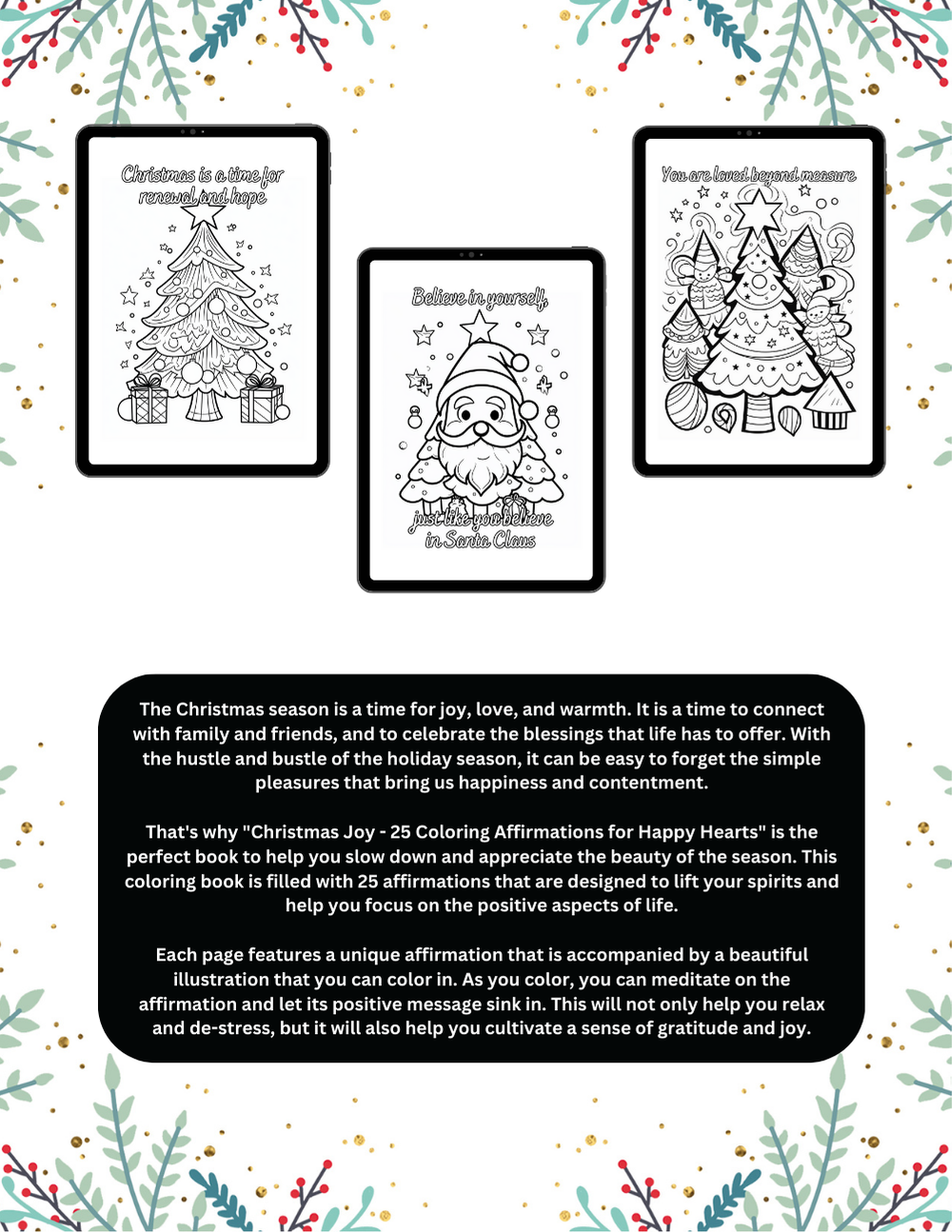 Christmas Joy:  Christmas Coloring Book with 25 Christmas-Themed Affirmations