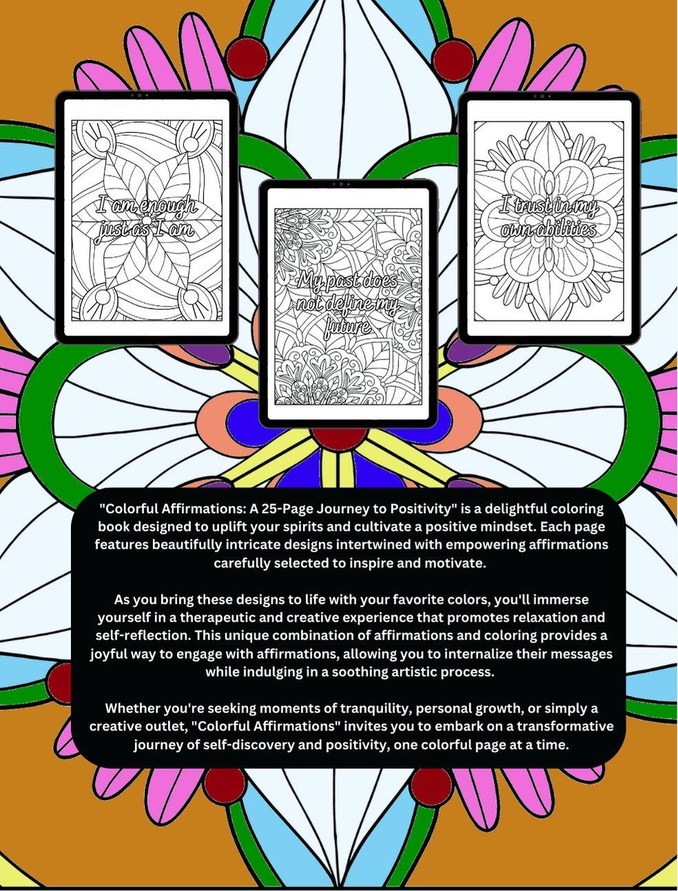 Colorful Affirmations: Relaxing Coloring Book Pages, Beautiful Designs, Family Bonding Activity, Gift for All Ages, Creative Relaxation