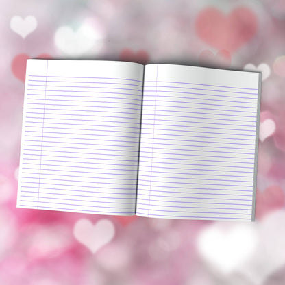 Heart-Themed Composition Notebook - 100 Pages, Wide-Ruled, 7 Line Color Options for Journaling & Mental Well-Being (H10)