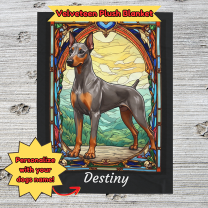 Doberman Pinscher (Fawn/Isabella & Rust) Personalized Velveteen Plush Blanket, Pet Lover Gift, Doberman Pet Blanket, Dog Lover Gift