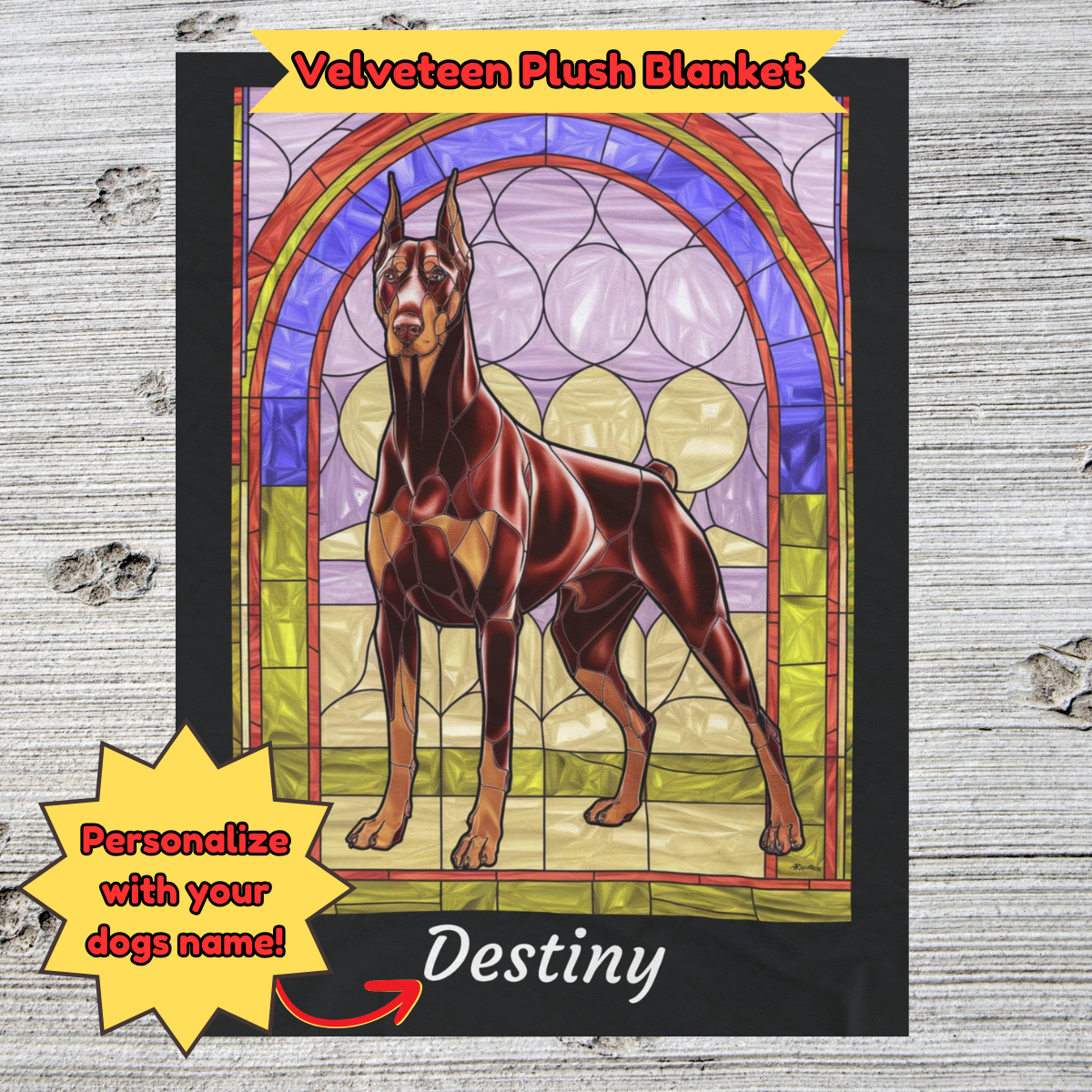 Doberman Pinscher (Red & Rust) Personalized Velveteen Plush Blanket, Pet Lover Gift, Doberman Pet Blanket, Dog Lover Gift