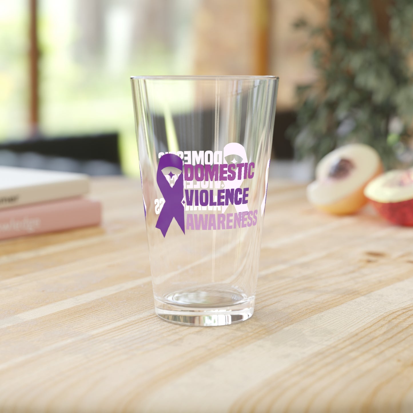 Domestic Violence Awareness 16oz Pint Glass - Stop Abuse, Support Survivors, Break the Silence