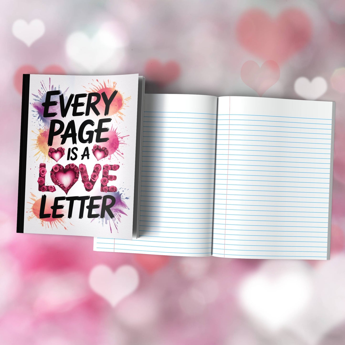 Every Page Is A Love Letter Composition Notebook - 100 Pages, Wide-Ruled, 6 Line Color Options for Journaling & Mental Well-Being