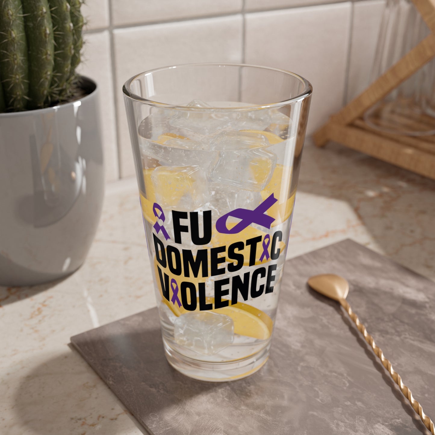 FU Domestic Violence 16oz Pint Glass - Stop Abuse, Support Survivors, Break the Silence