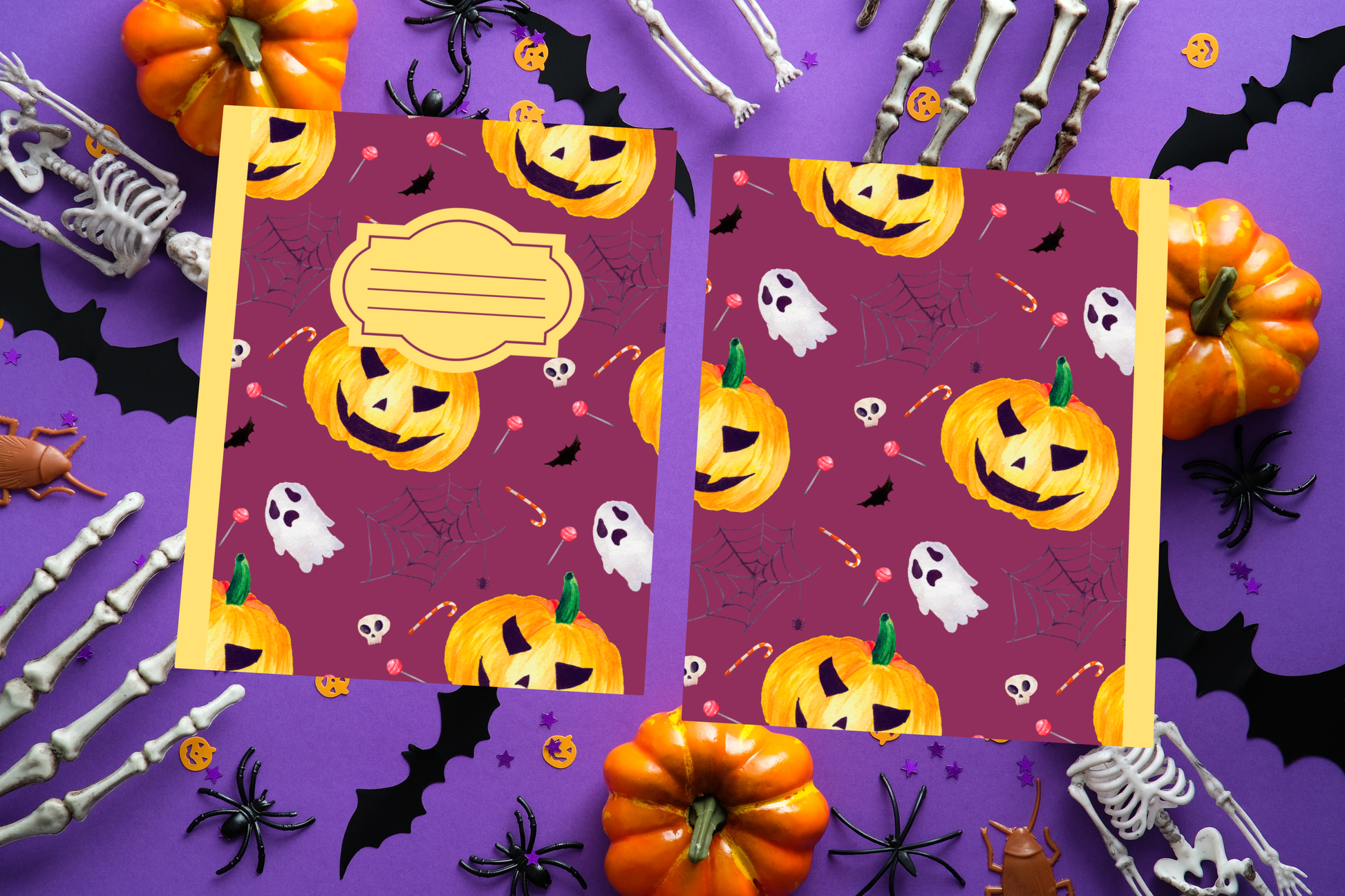 Halloween Wide Ruled Composition Notebook, Halloween Journal - Plum