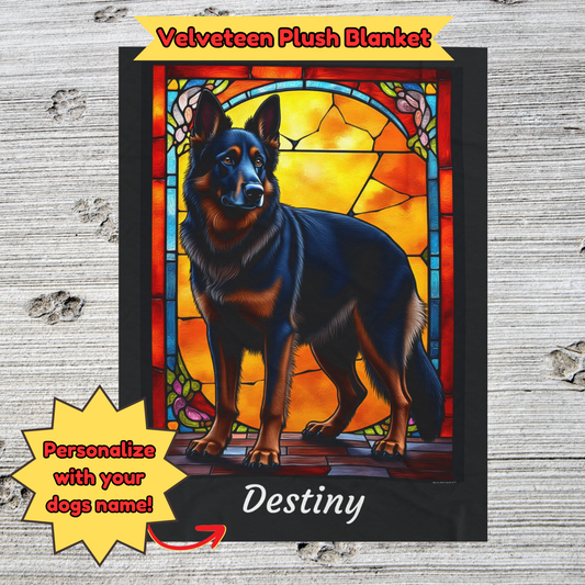 German Shepherd (Black & Red Blanket) Personalized Velveteen Plush Blanket, Pet Lover Gift, German Shepherd Pet Blanket, Dog Lover Gift