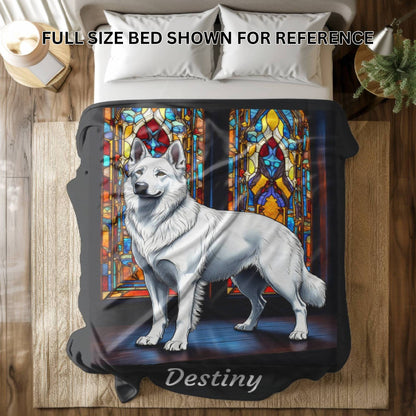 German Shepherd (White) Personalized Velveteen Plush Blanket, Pet Lover Gift, German Shepherd Pet Blanket, Dog Lover Gift