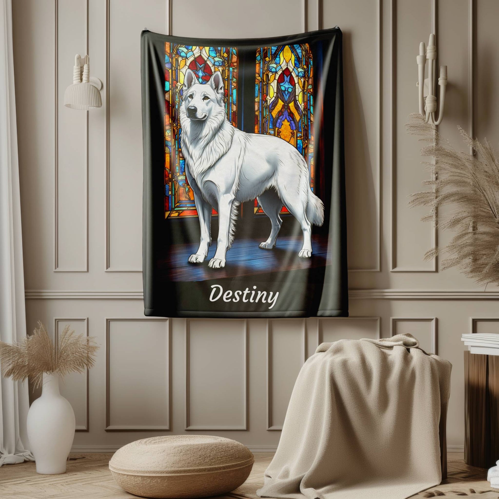 German Shepherd (White) Personalized Velveteen Plush Blanket, Pet Lover Gift, German Shepherd Pet Blanket, Dog Lover Gift