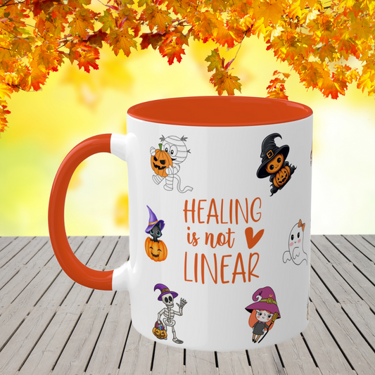 Healing is Not Linear  - Halloween Affirmation Mug - 11oz Ceramic Coffee Cup with Positive Quotes & Cute Vibes