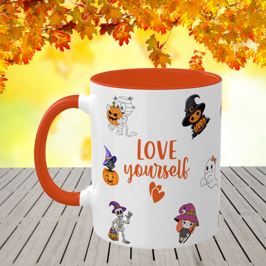 Love Yourself  - Halloween Affirmation Mug - 11oz Ceramic Coffee Cup with Positive Quotes & Cute Vibes