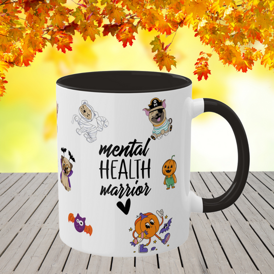 Mental Health Warrior - Halloween Affirmation Mug - 11oz Ceramic Coffee Cup with Positive Quotes & Cute Vibes