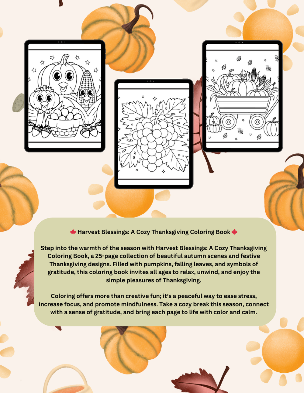 Harvest Blessings Thanksgiving Affirmations Coloring Book: Mindfulness, and Relaxation, Fall-Themed Family Activity and Holiday Gift