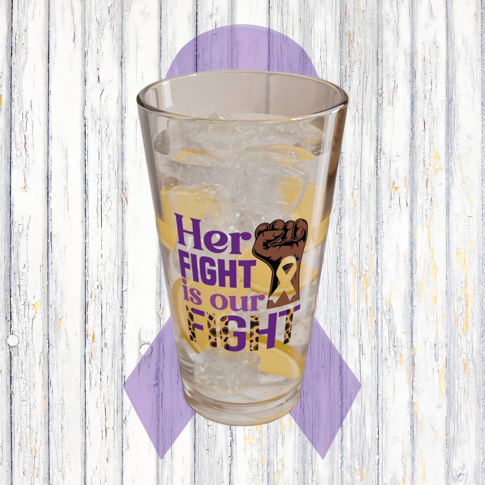 Her Fight Is Our Fight 16oz Pint Glass - Stop Abuse, Support Survivors, Break the Silence