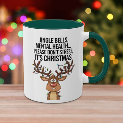 Jingle Bells, Mental Health... Please Don't Stress, It's Christmas: Colorful Christmas Mugs, Funny Mental Health Mug, Anxiety Humor Coffee Cup, Holiday Self-Care Gift, Festive Stocking Stuffer