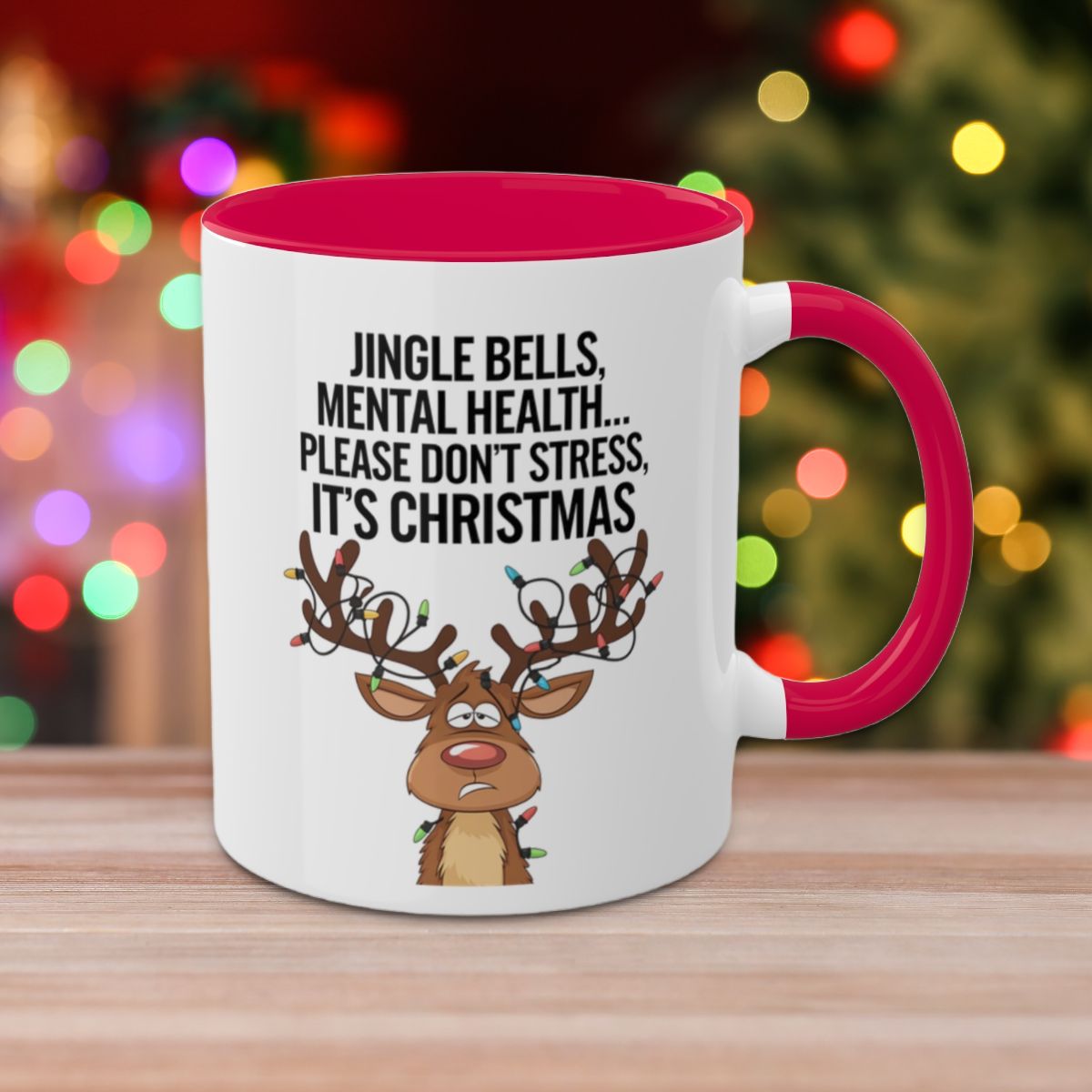 Jingle Bells, Mental Health... Please Don't Stress, It's Christmas: Colorful Christmas Mugs, Funny Mental Health Mug, Anxiety Humor Coffee Cup, Holiday Self-Care Gift, Festive Stocking Stuffer