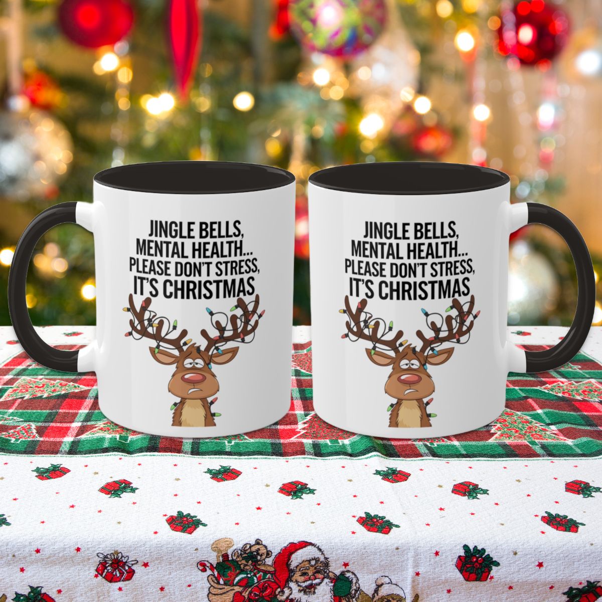 Jingle Bells, Mental Health... Please Don't Stress, It's Christmas: Colorful Christmas Mugs, Funny Mental Health Mug, Anxiety Humor Coffee Cup, Holiday Self-Care Gift, Festive Stocking Stuffer