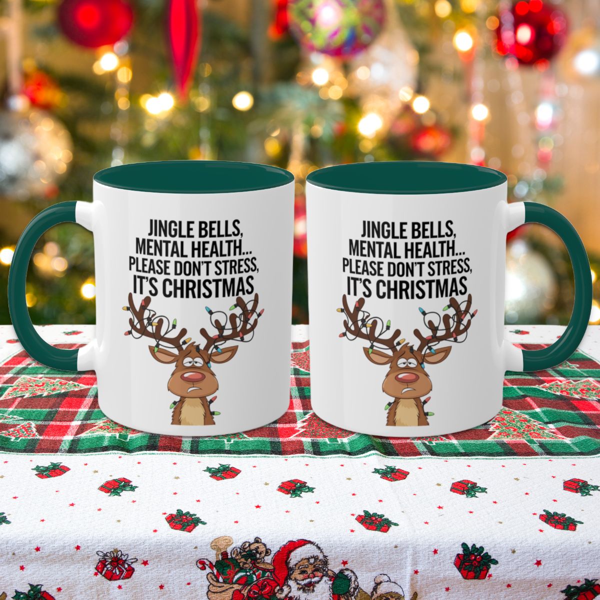 Jingle Bells, Mental Health... Please Don't Stress, It's Christmas: Colorful Christmas Mugs, Funny Mental Health Mug, Anxiety Humor Coffee Cup, Holiday Self-Care Gift, Festive Stocking Stuffer