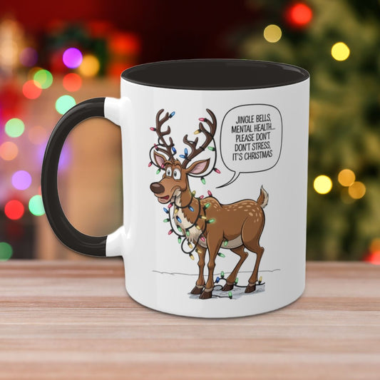 Jingle Bells, Mental Health... Please Don't Stress, It's Christmas: Colorful Christmas Mugs, Funny Mental Health Mug, Anxiety Humor Coffee Cup, Holiday Self-Care Gift, Festive Stocking Stuffer