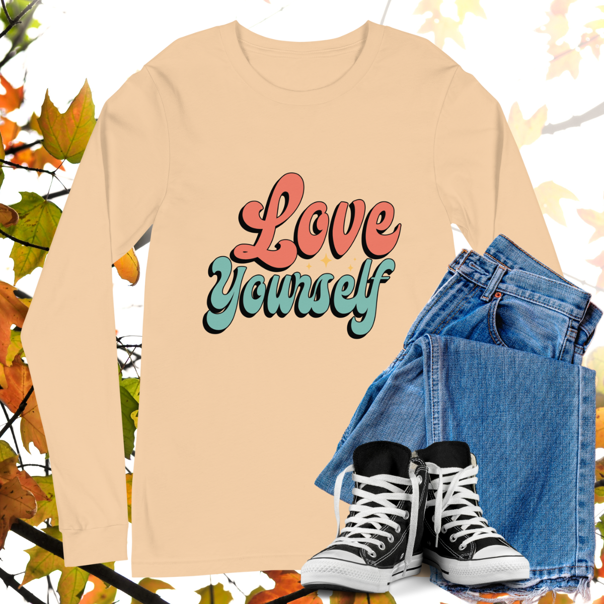 Love Yourself - Retro Long Sleeve Tee, Bella + Canvas