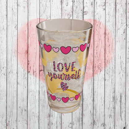 Love Yourself 16oz Pint Glass - Valentine's Day Self-Care Gift, Mindful Positivity Drinkware