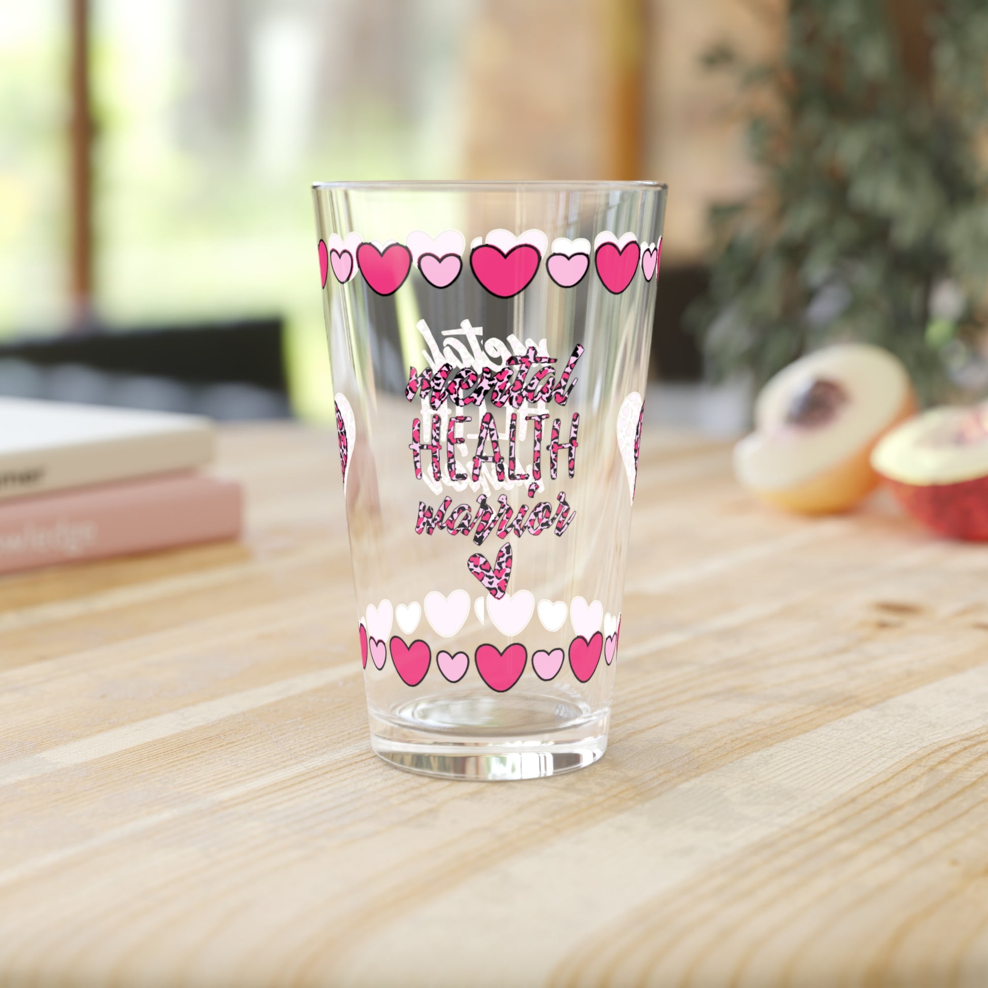 Mental Health Warrior 16oz Pint Glass - Valentine's Day Self-Care Gift, Durable Clear Glass Shaker, Mindful Positivity Drinkware