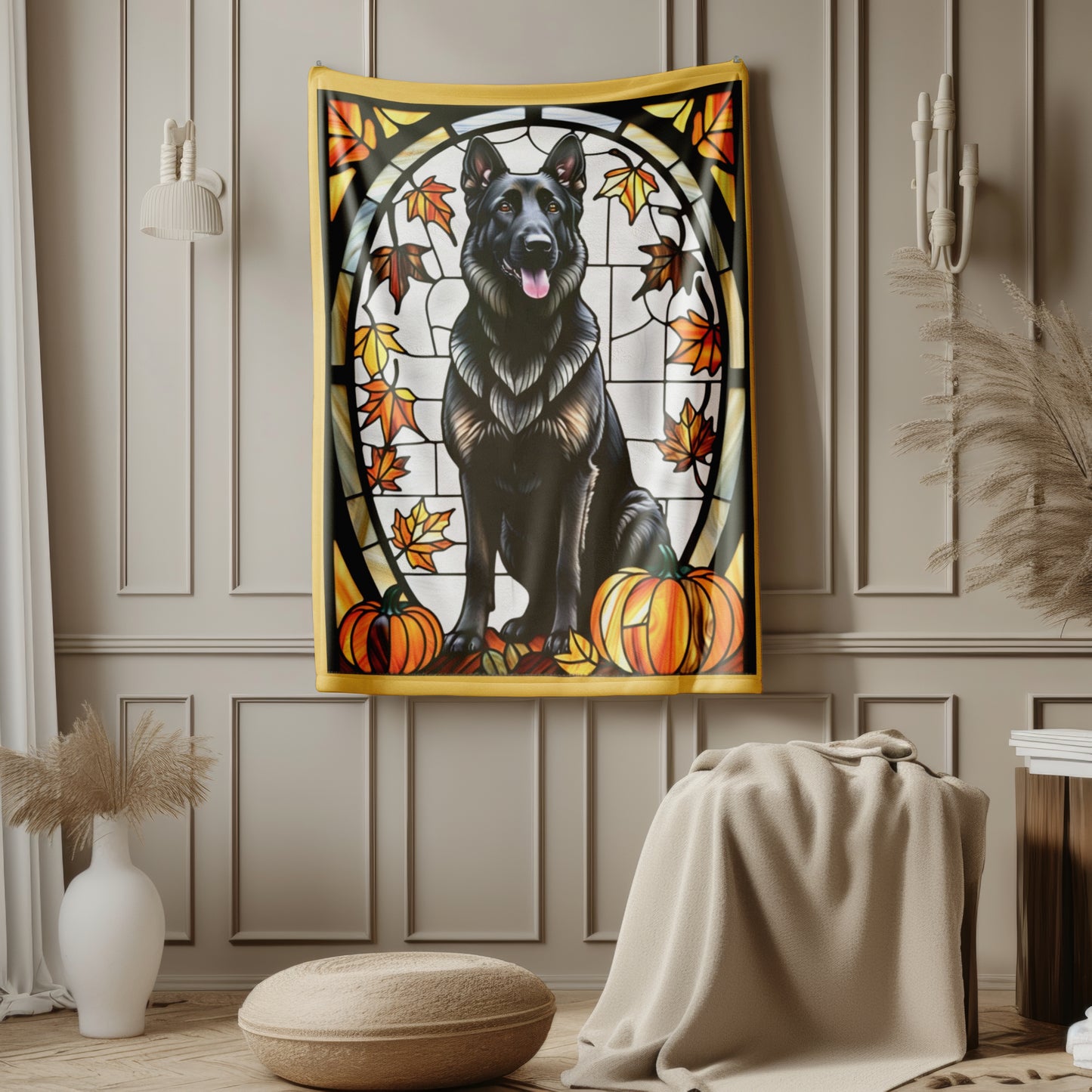 Black German Shepherd Dog Velveteen Plush Blanket - Pet Lover Gift, Black German Shepherd Pet Blanket, Dog Lover Gift